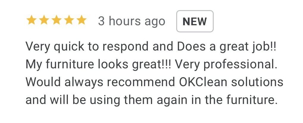 A real five-star Google review for OKClean Solutions